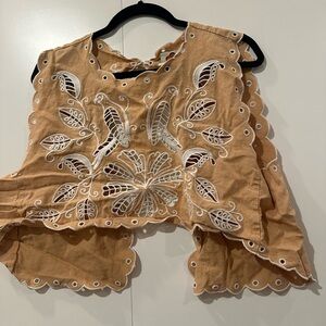 Embroidered Tan Sleeveless Top
